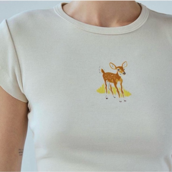 BNWT: Cute Deer Graphic Tee by Future State for Urban Outfitters Small in Ivory - Picture 2 of 6